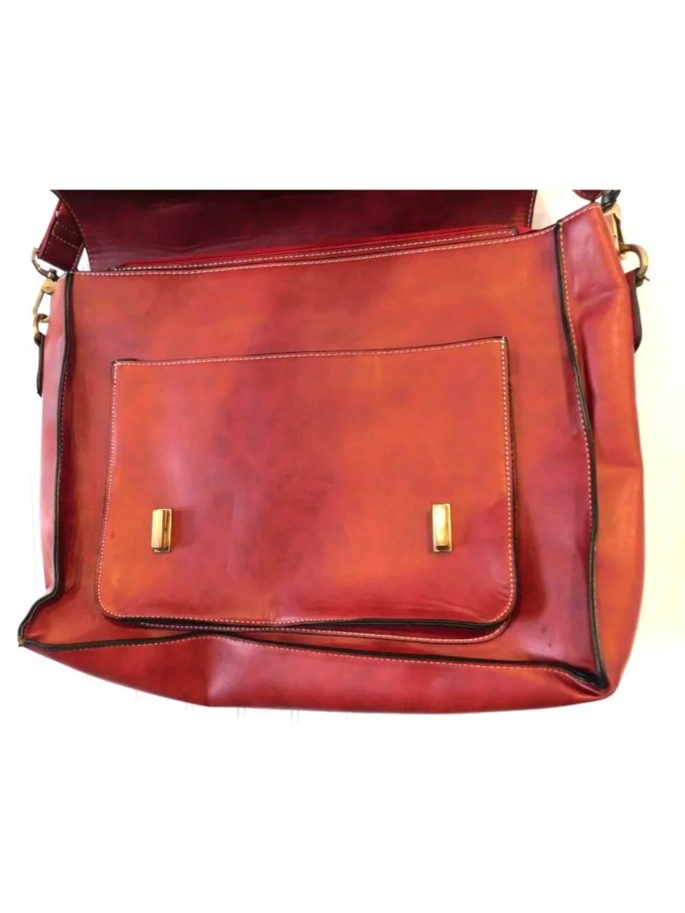 EcoSusi Professor Laptop Bag Satchel Briefcase Red Vegan Leather Crossbody - Picture 5 of 12